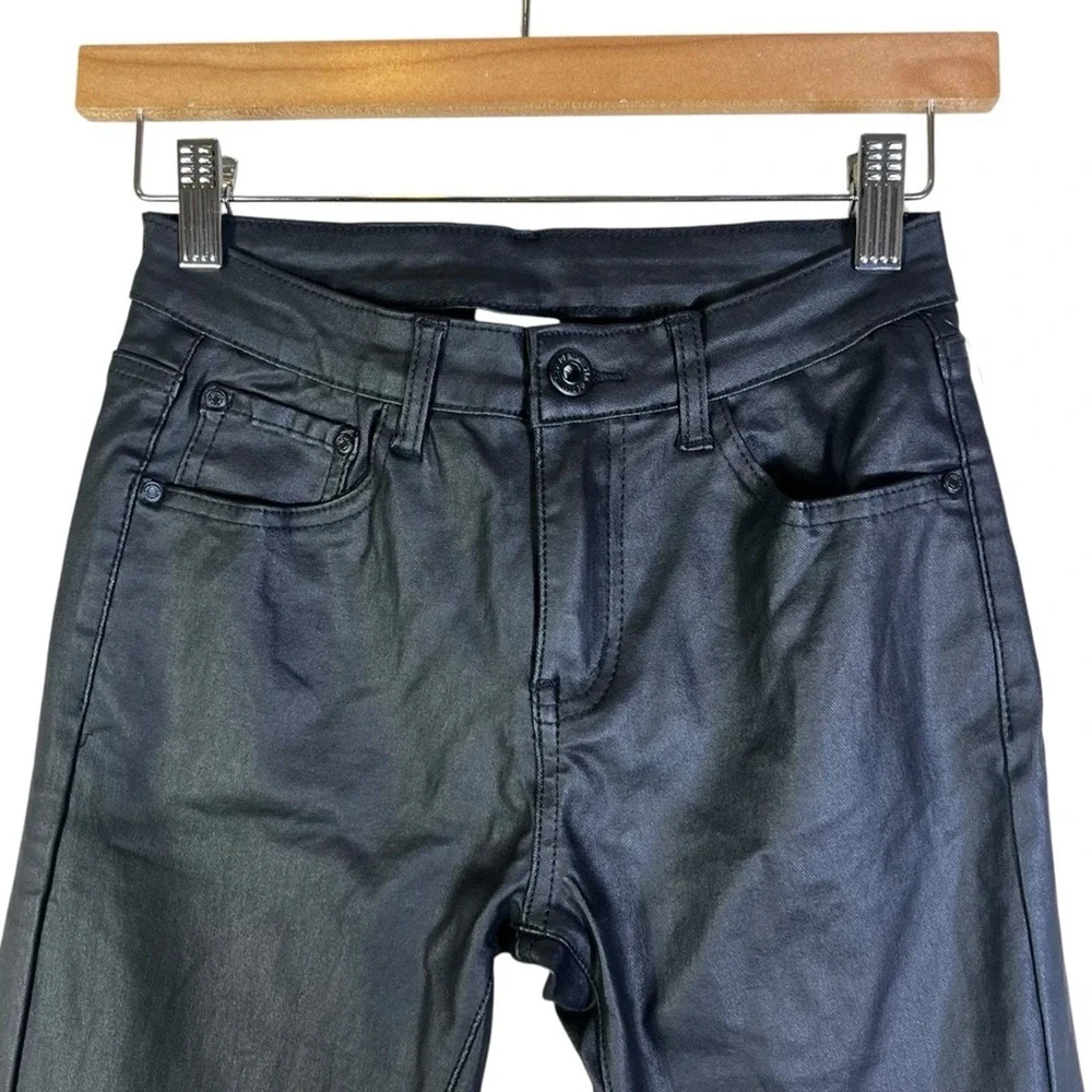 NWT Six Denim High Rise Coated Skinny Faux Leather Pants Black Edgy Stretch Sz L